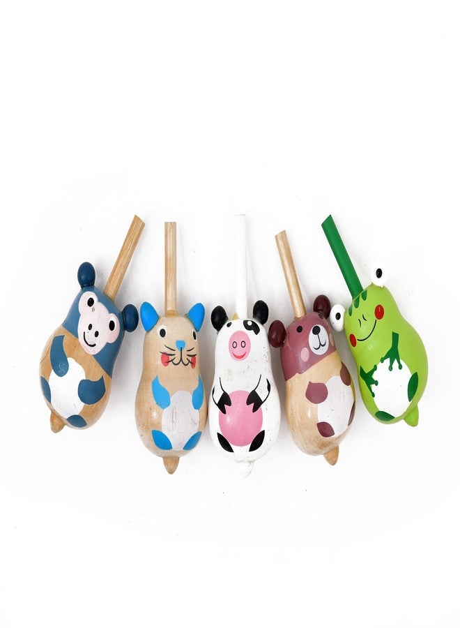 TOODLES 5-Piece Random Wooden Spinning Tops Set - Classic Wooden Toys for Children, Ideal for Family Games and Children's Parties, Eco-Friendly Wooden Toy Collection for Endless Fun - Image 1
